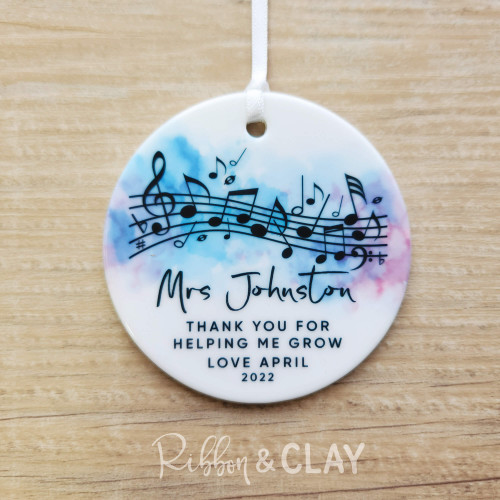 Thank you for helping me grow music teacher ornament Ribbon & Clay