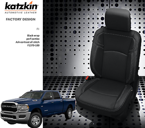 Katzkin Black Leather Seat Covers for 2019-24 Ram 2500 3500 Crew Cab Big Horn, Lone Star, Tradesman