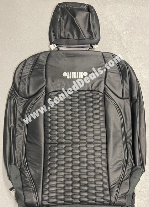 Mopar Katzkin Ink (Black) Leather Seat Covers with Hexagon Stitching and Logo for 2018-2023 Jeep Wrangler JL 4-Door (JLU) Sport or Sahara