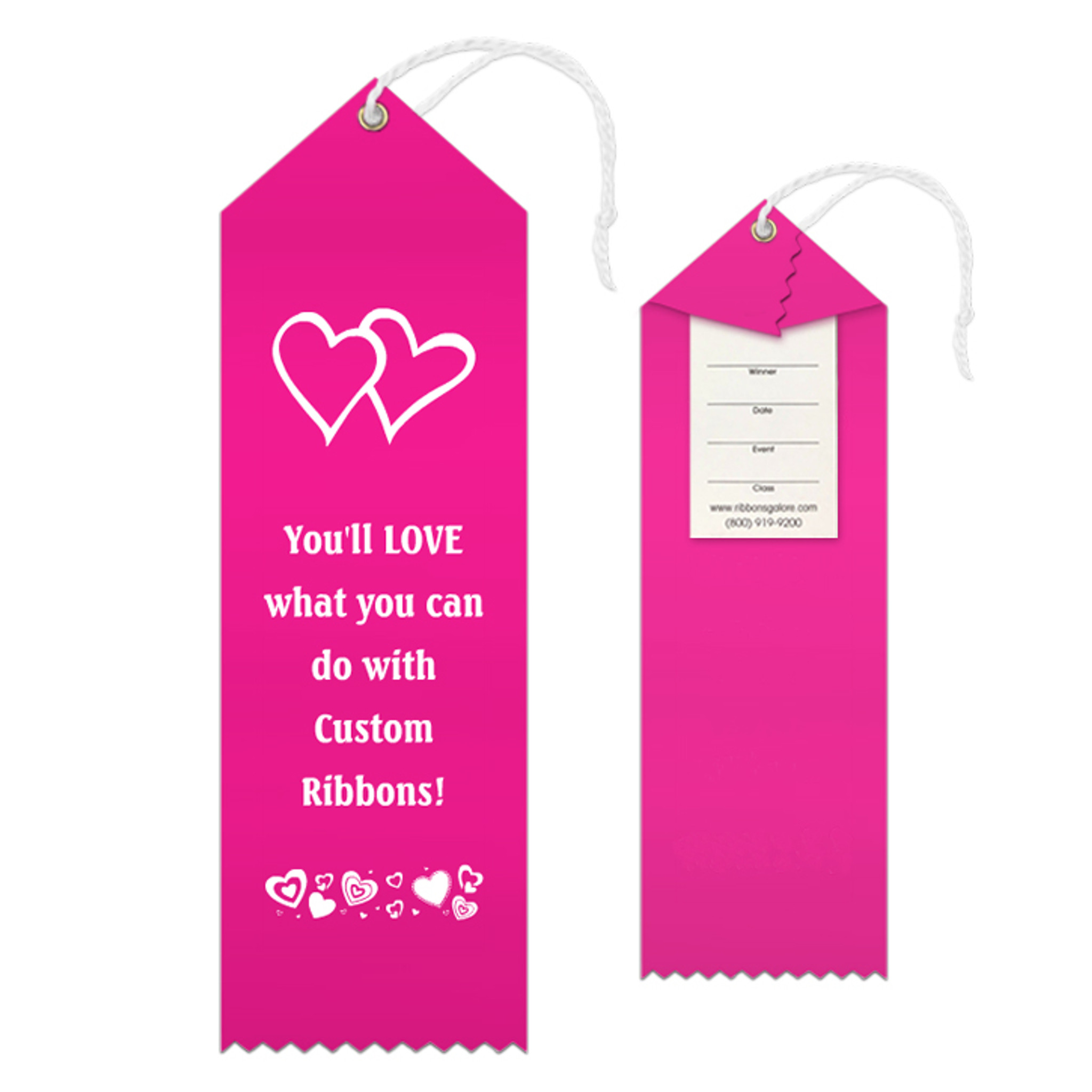 Custom Award Ribbon 2.5x8 Peaked with Event Card and String