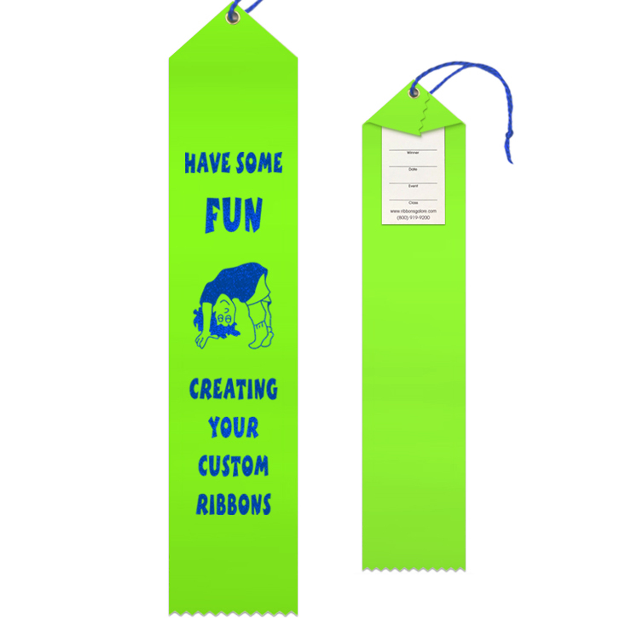 Custom Award Ribbon 2.5x12 Peaked with Event Card and String