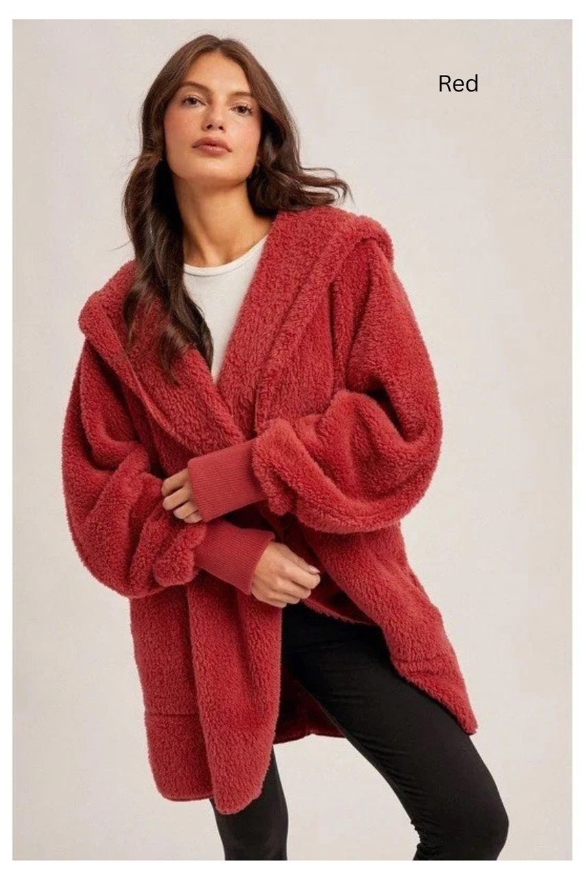 Hem & Thread Cozy Fleece Long Sleeve Hoodie Open One-Size Jacket