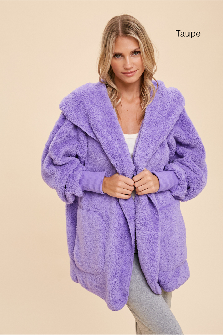 Hem & Thread Cozy Fleece Long Sleeve Hoodie Open One-Size Jacket