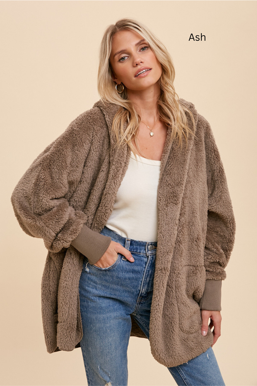 Hem & Thread Cozy Fleece Long Sleeve Hoodie Open One-Size Jacket