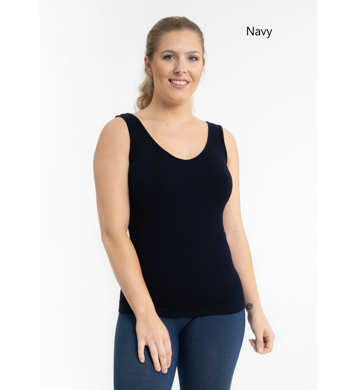 Elietian Basic Scoop/V-Neck Tank with Ribbed Texture - New Moon