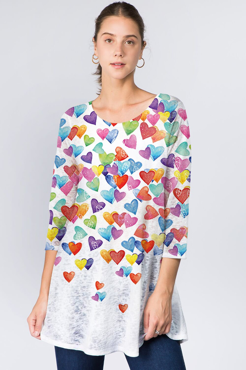 Et' Lois Colorful Falling Hearts Soft Knit Top