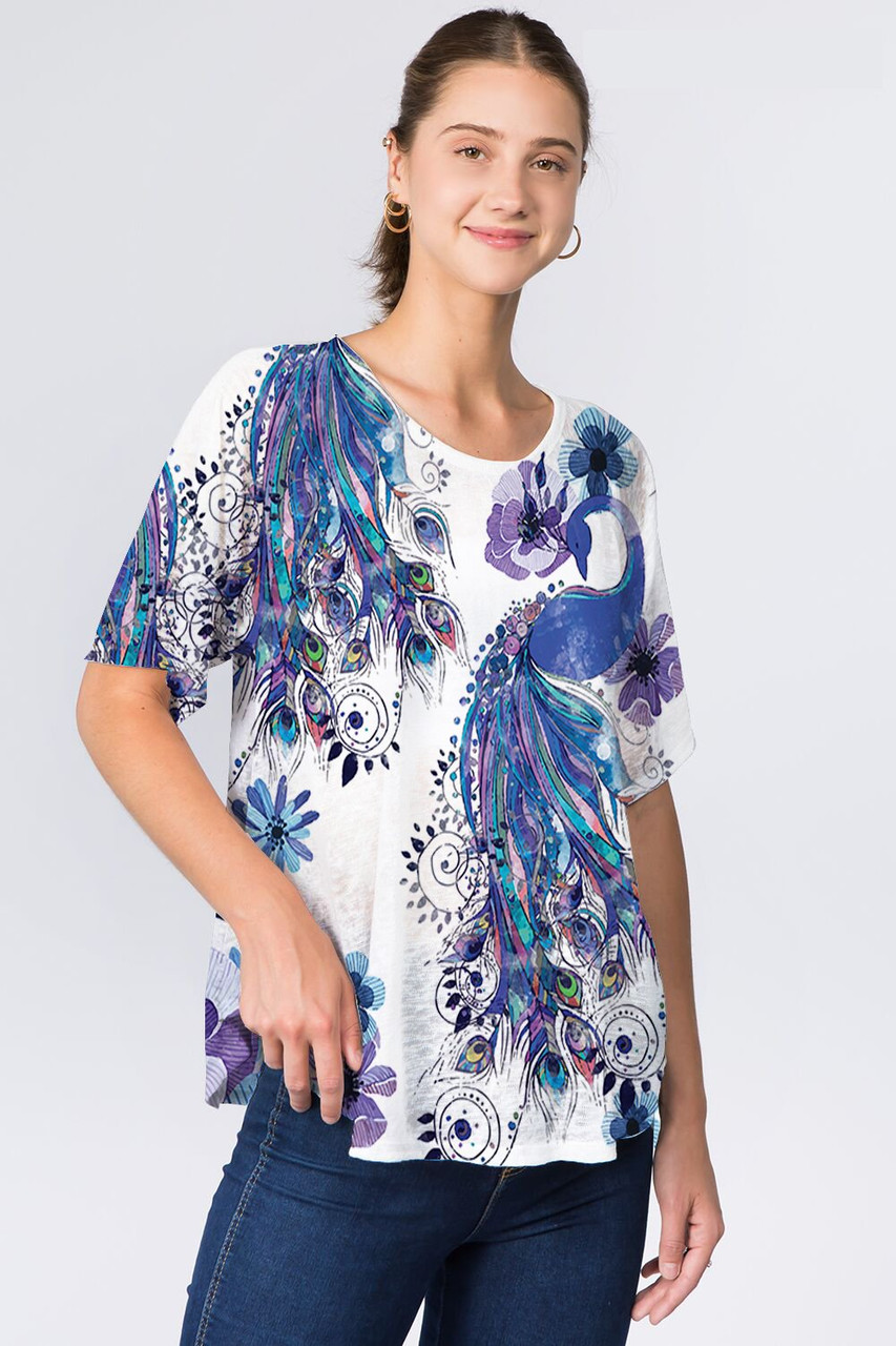 Et' Lois Peacock Print Soft Knit Top - New Moon Boutique
