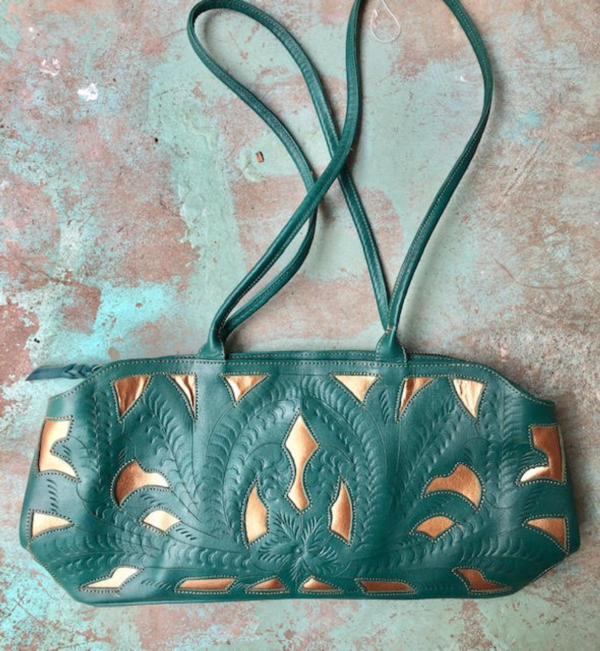 Beautiful Turquoise Leather Top Case / Handbag With Handles