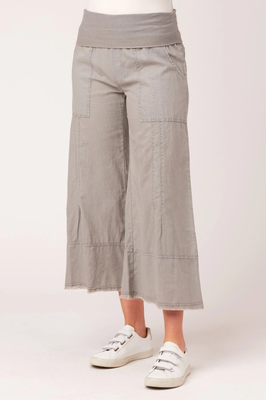 XCVI Grey Mist Linen/Cotton Wide Leg Crop Pant