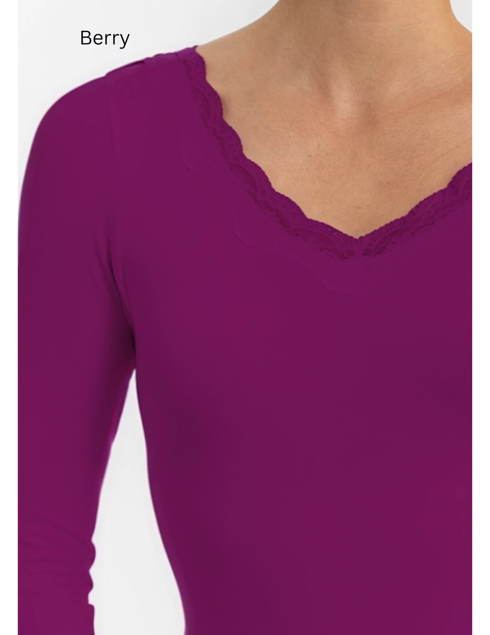 Elietian Lace Trim One-Size V-Neck Long Sleeve Top - New Moon Boutique