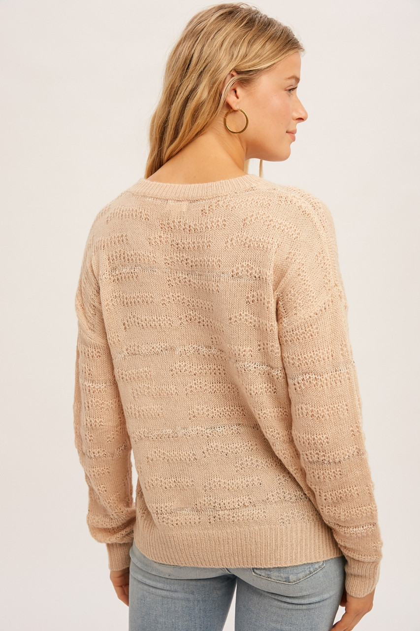 Hem & Thread Blush Jacquard Knit Crew Sweater