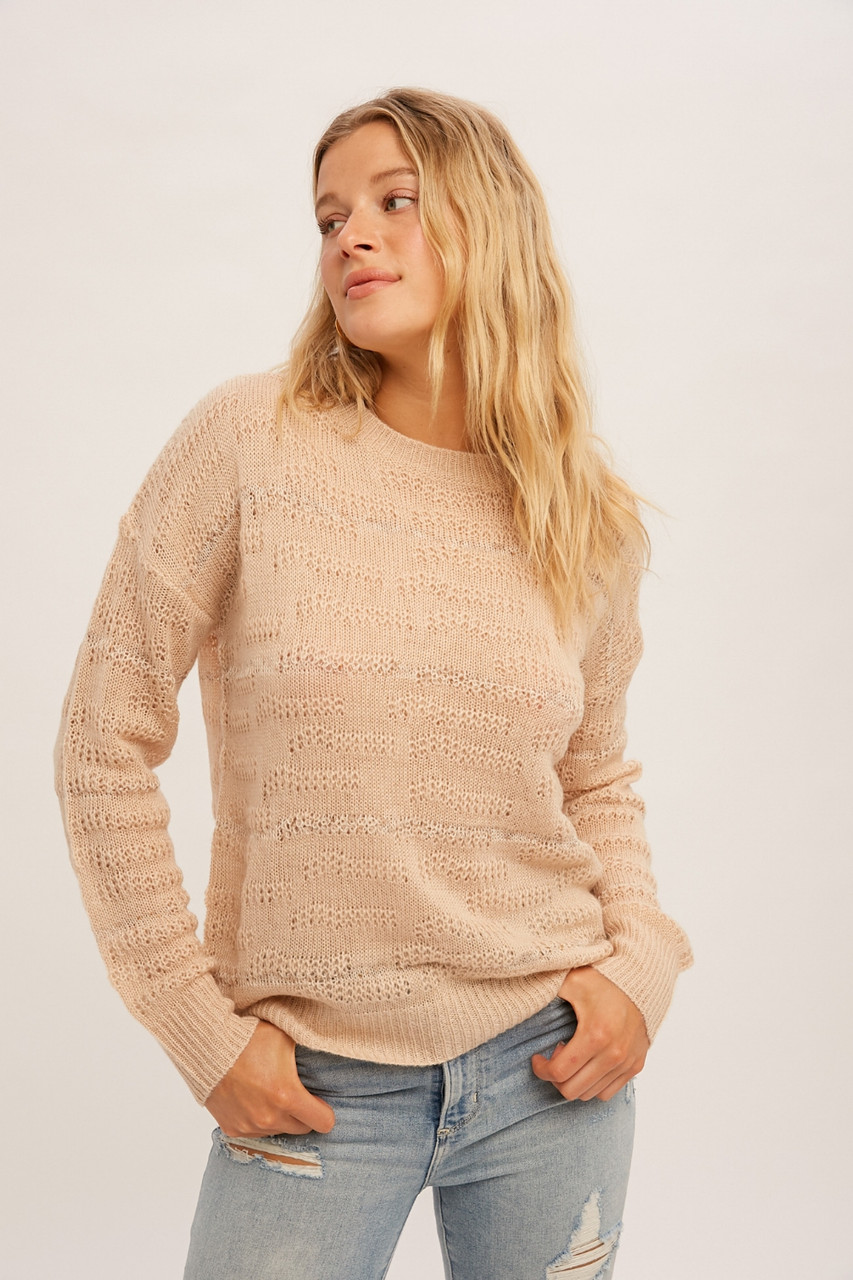 Hem & Thread Blush Jacquard Knit Crew Sweater