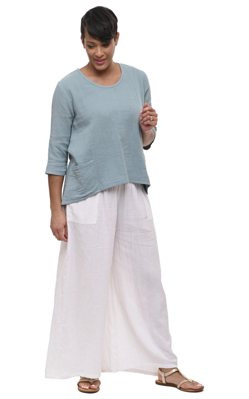 Azucar Ladies Wide Leg 100% Linen Pants w/Heartwood Print in (2) Colors  -LLWP301 | Casual Tropical Wear