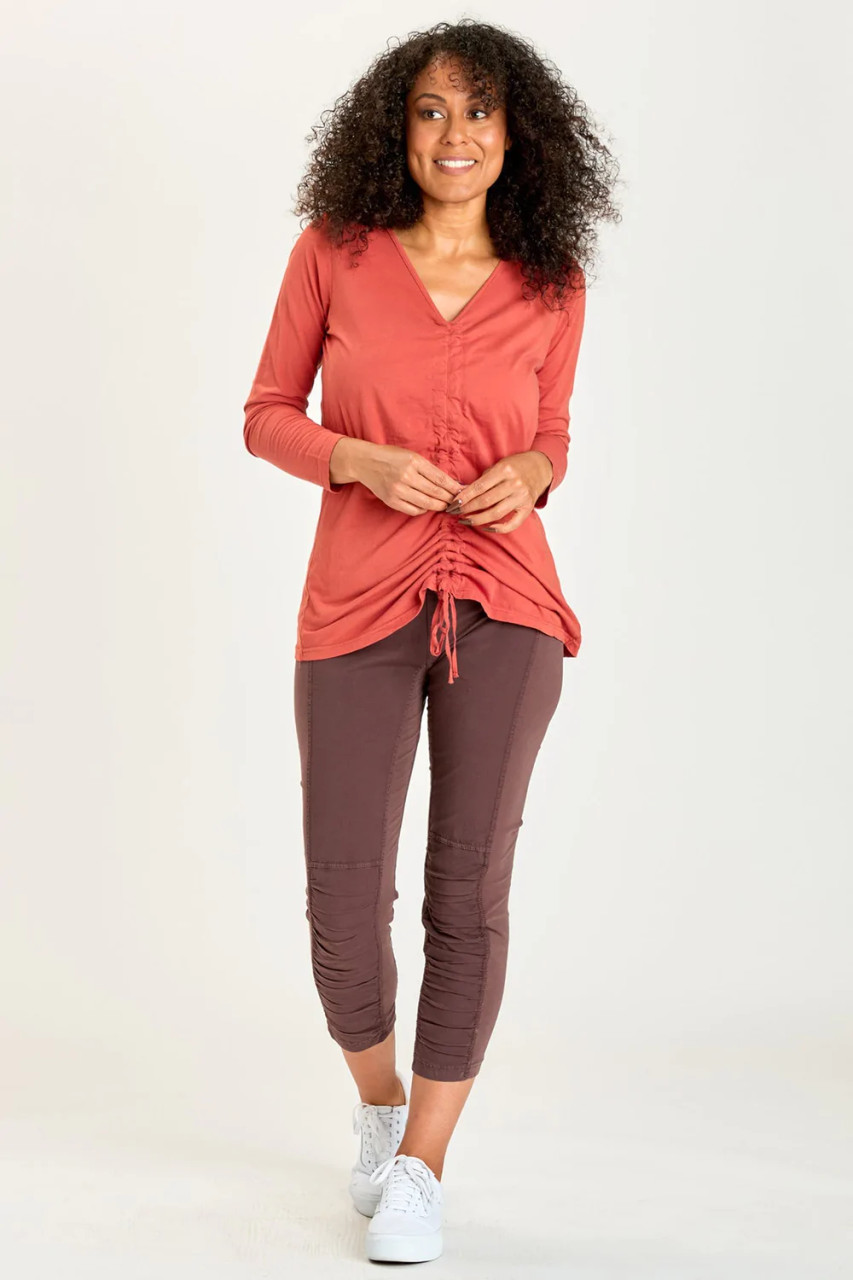 XCVI Brown Poplin Ruched Crop Pant - New Moon Boutique