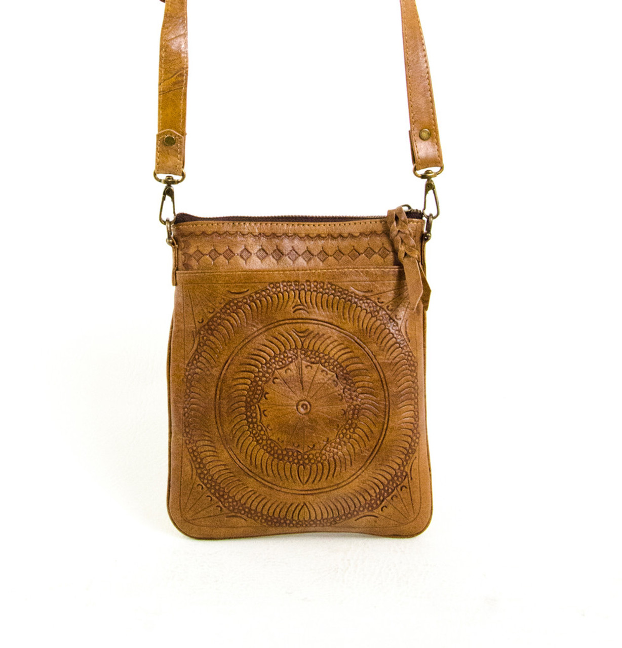 Leaders in Leather Bone Tooled Handbag with Braided Strap - New Moon  Boutique