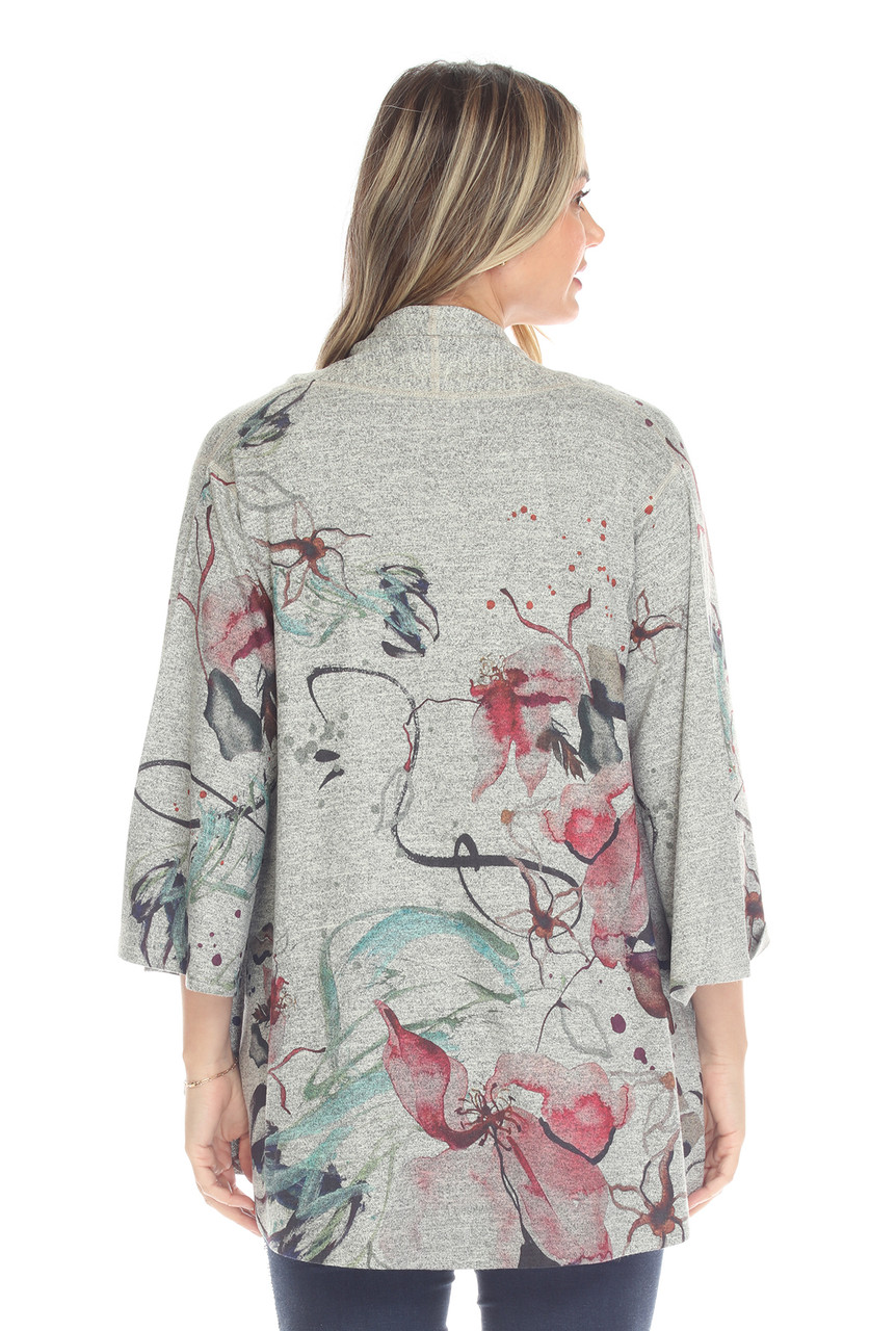 Inoah Berry Bloom Heather Grey Knit Cardigan