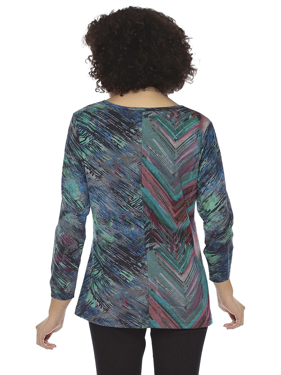 Relaxed fit printed top with 3/4 sleeves - Abstract paisley