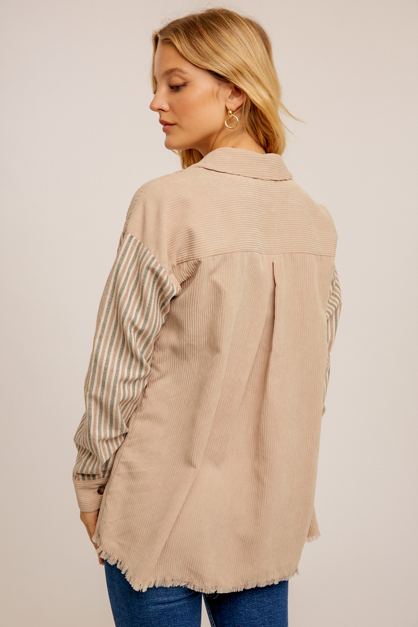 Hem & Thread Beige Corduroy Shirt - New Moon Boutique