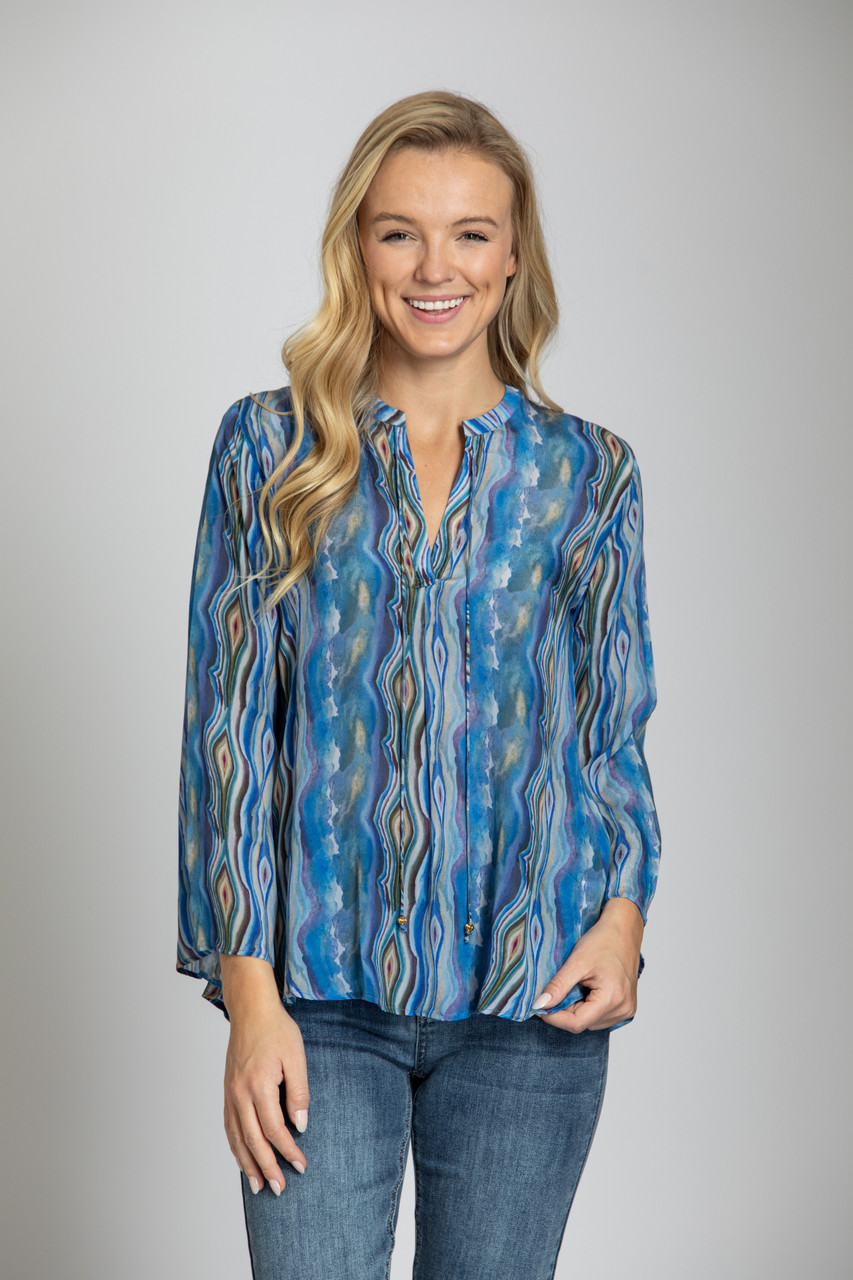 APNY Blue Waves Cupro Blouse - New Moon Boutique