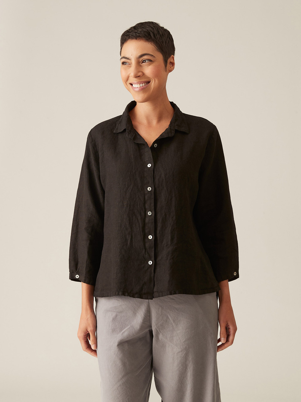 Cut Loose Solid Linen Hi-Low Crop Shirt - New Moon Boutique