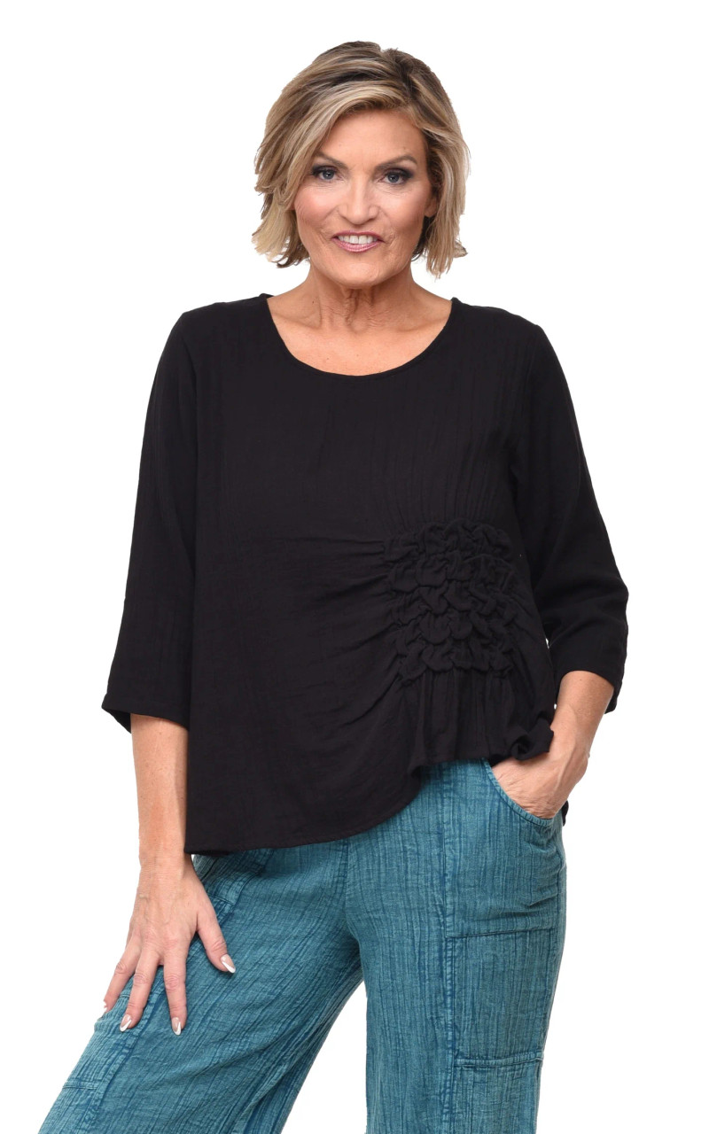 Tulip Black Cotton Gauze Olga Top - New Moon Boutique