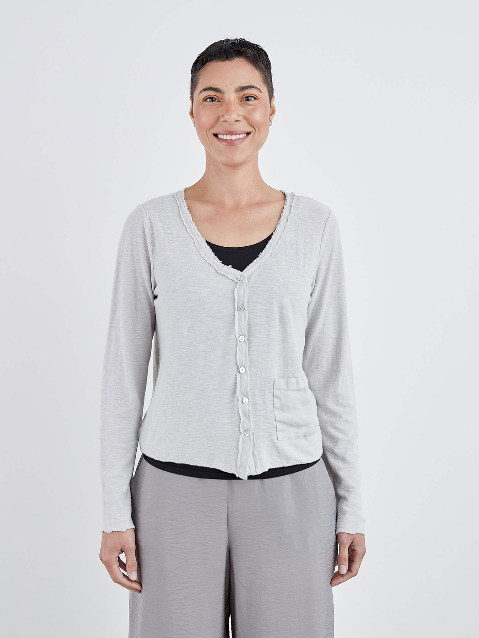 Cut Loose Linen Combo Crop Pocket Cardigan