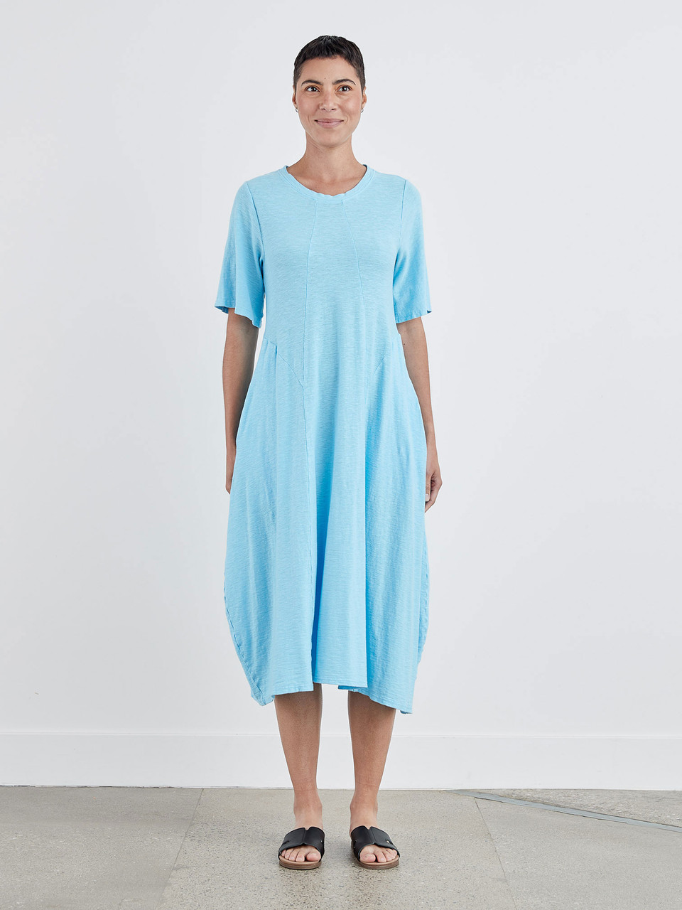Cut Loose Linen Cotton Jersey Seamed Midi Dress - New Moon Boutique