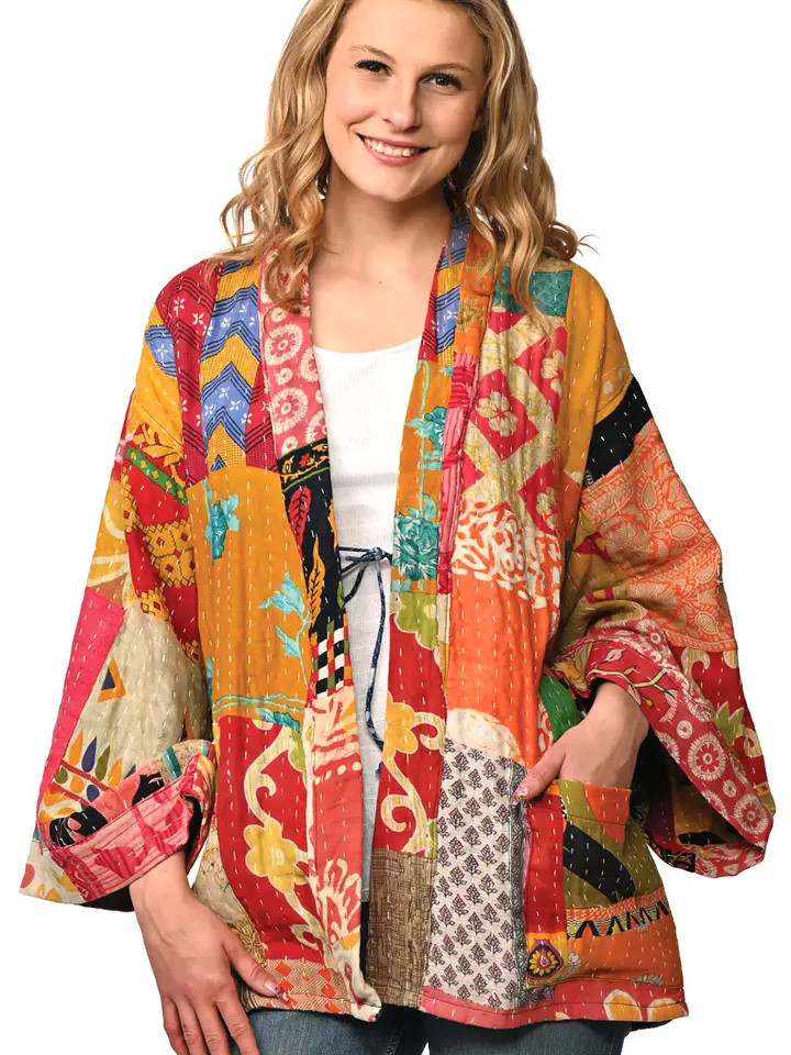 Sevya One-Size Kantha Reversible Kimono Jacket - New Moon Boutique