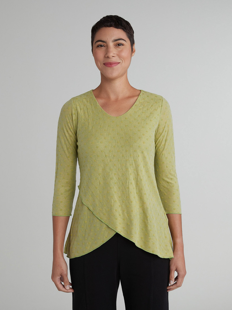 【Raucohouse】Dovia fold layered tee Cut Loose Mesh Dot Double Layer V-Neck Tee - New Moon Boutique