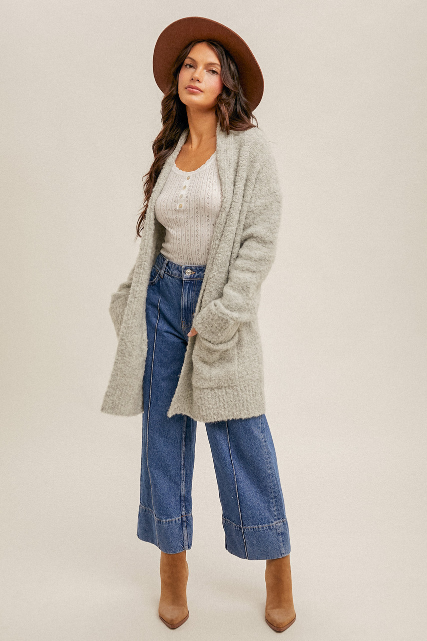 Hem Thread Heather Grey Fuzzy Cardigan Online