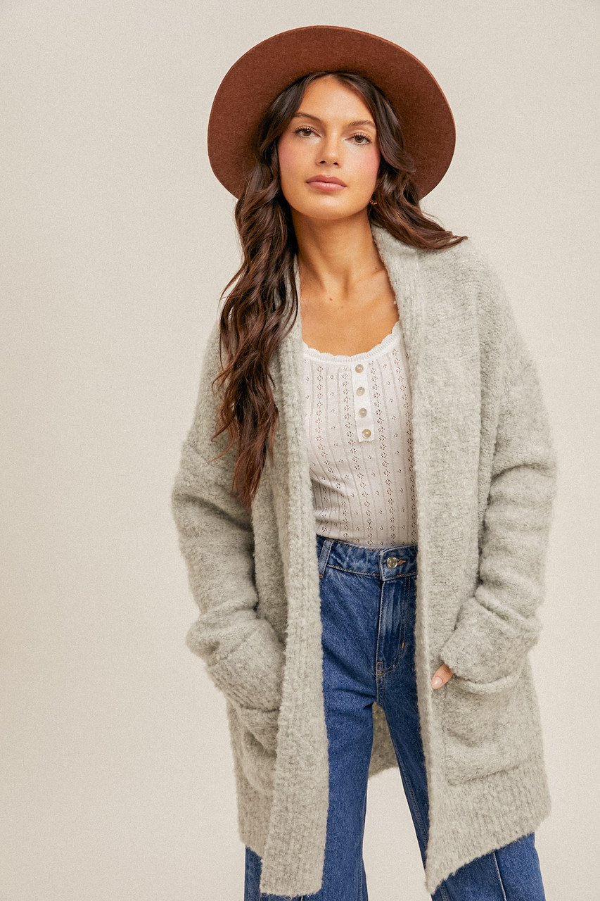 Hem & Thread Heather Grey Fuzzy Cardigan - New Moon Boutique