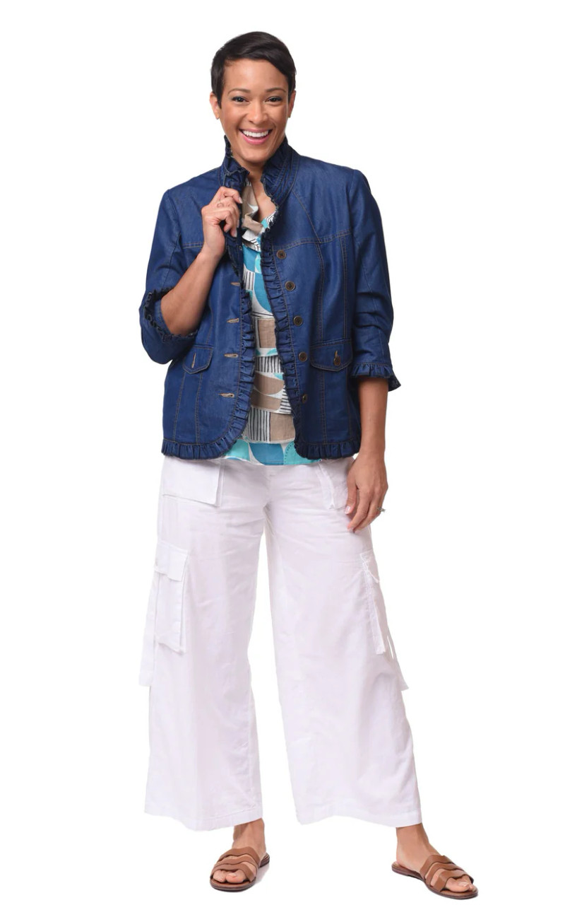 Tulip Denim Cotton Sterling Ruffle Jacket - New Moon Boutique