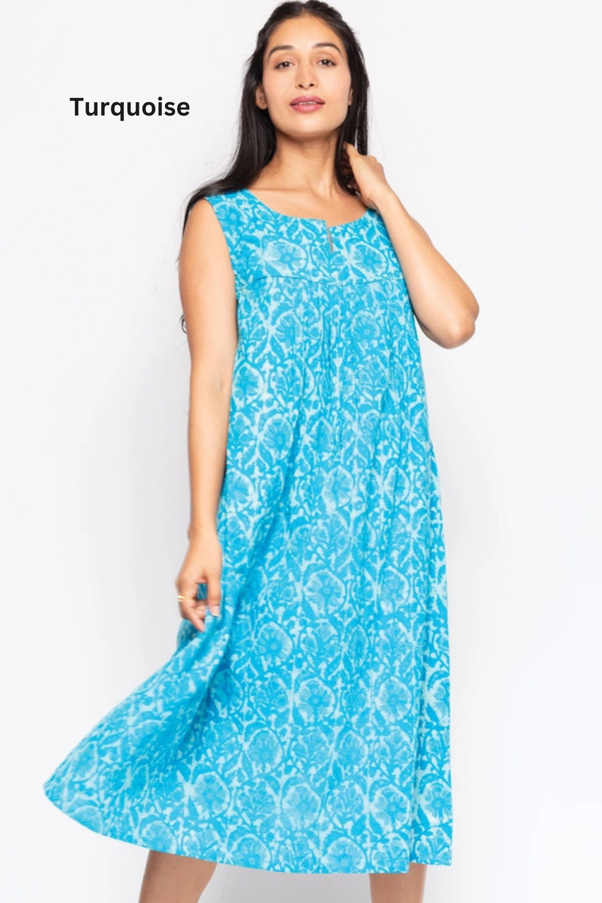 cotton block print dresses Manah Dress: Apricot M/L