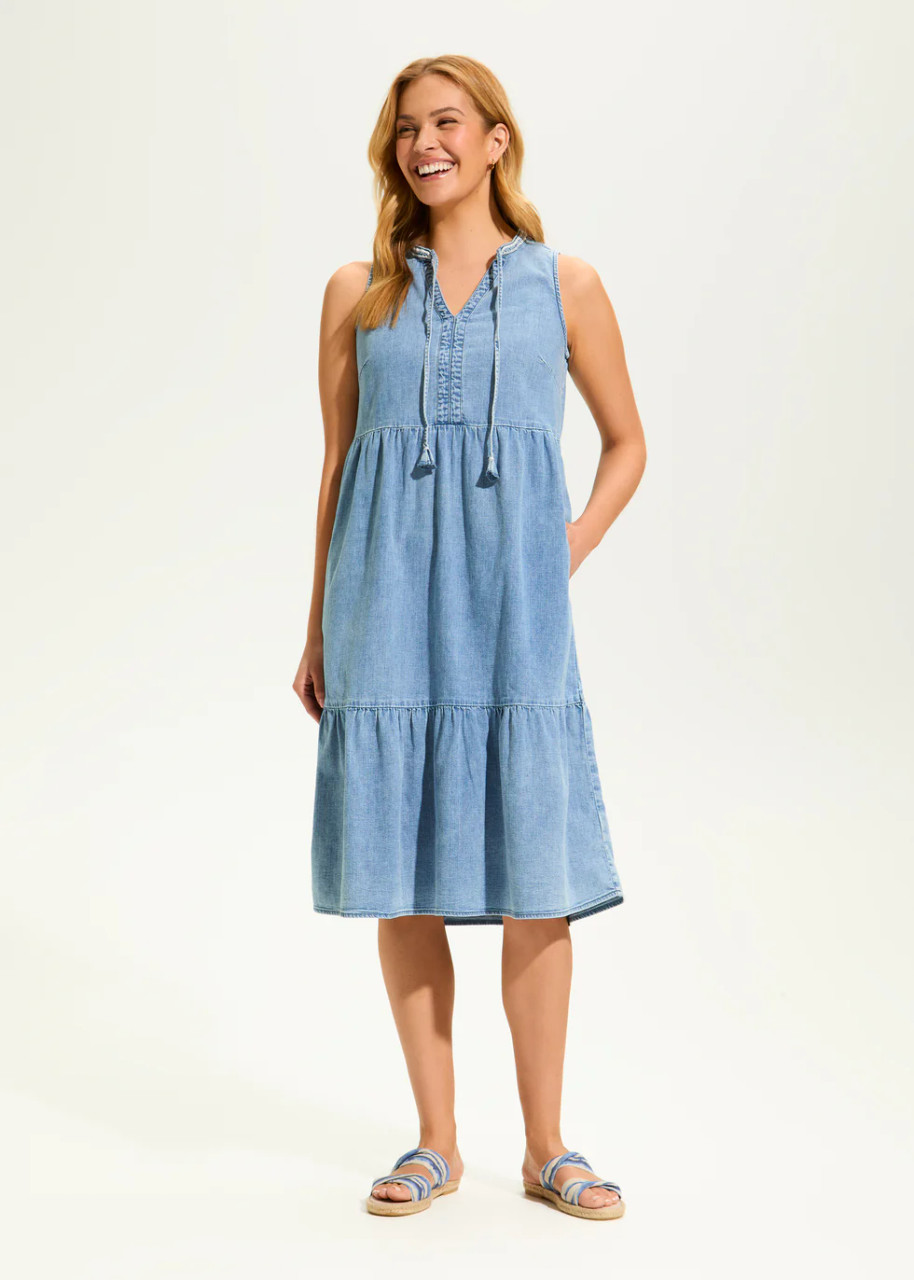 French Dressing Denim Tiered Dress - New Moon Boutique