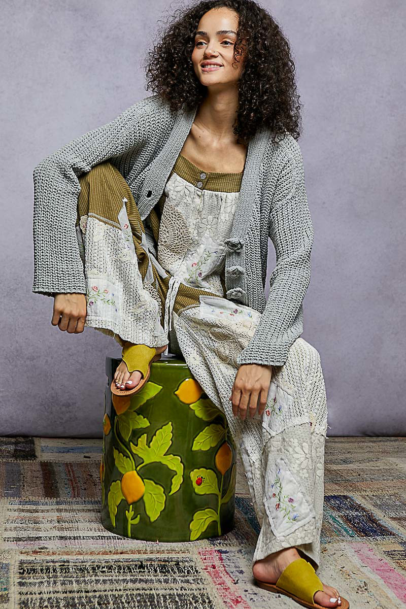 POL Grey Flower Button Crop Cardigan - New Moon Boutique