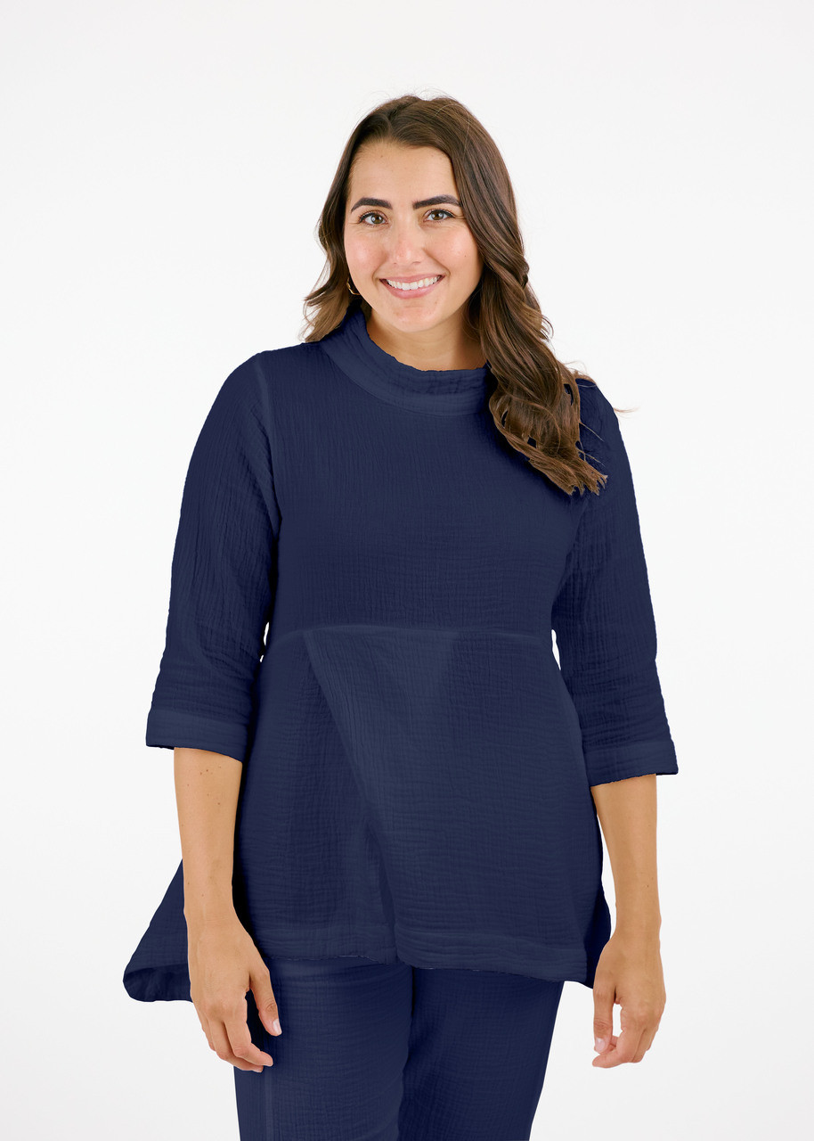 Shannon Passero Navy Cotton Mock Neck Swing Tunic - New Moon Boutique