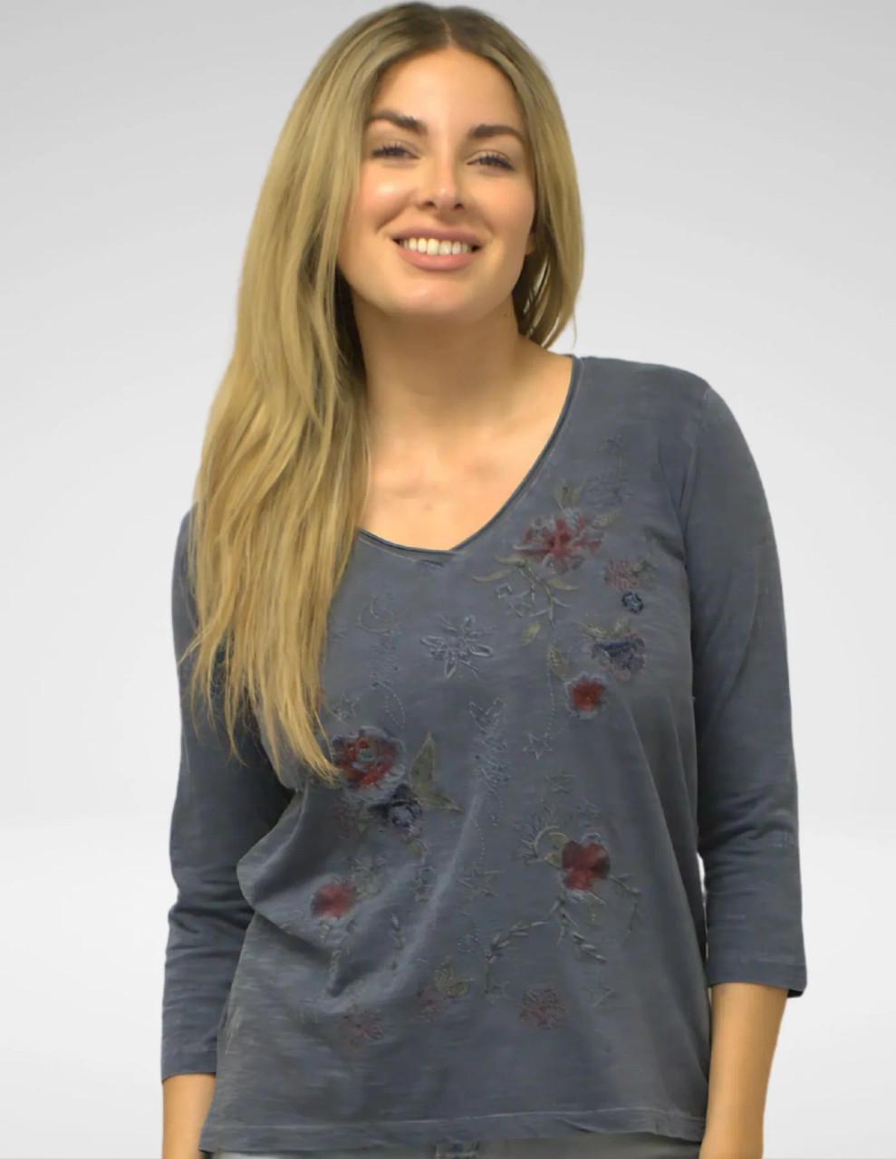 Caite Vintage Blue Embroidered Top - New Moon Boutique