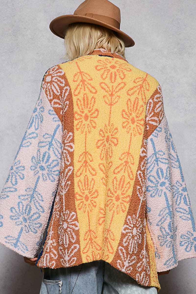 POL Floral Stripe Berber Open Cardigan - New Moon Boutique