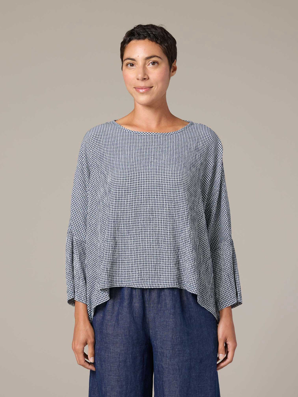 Cut Loose Crinkle Check Osize Crop Top - New Moon Boutique