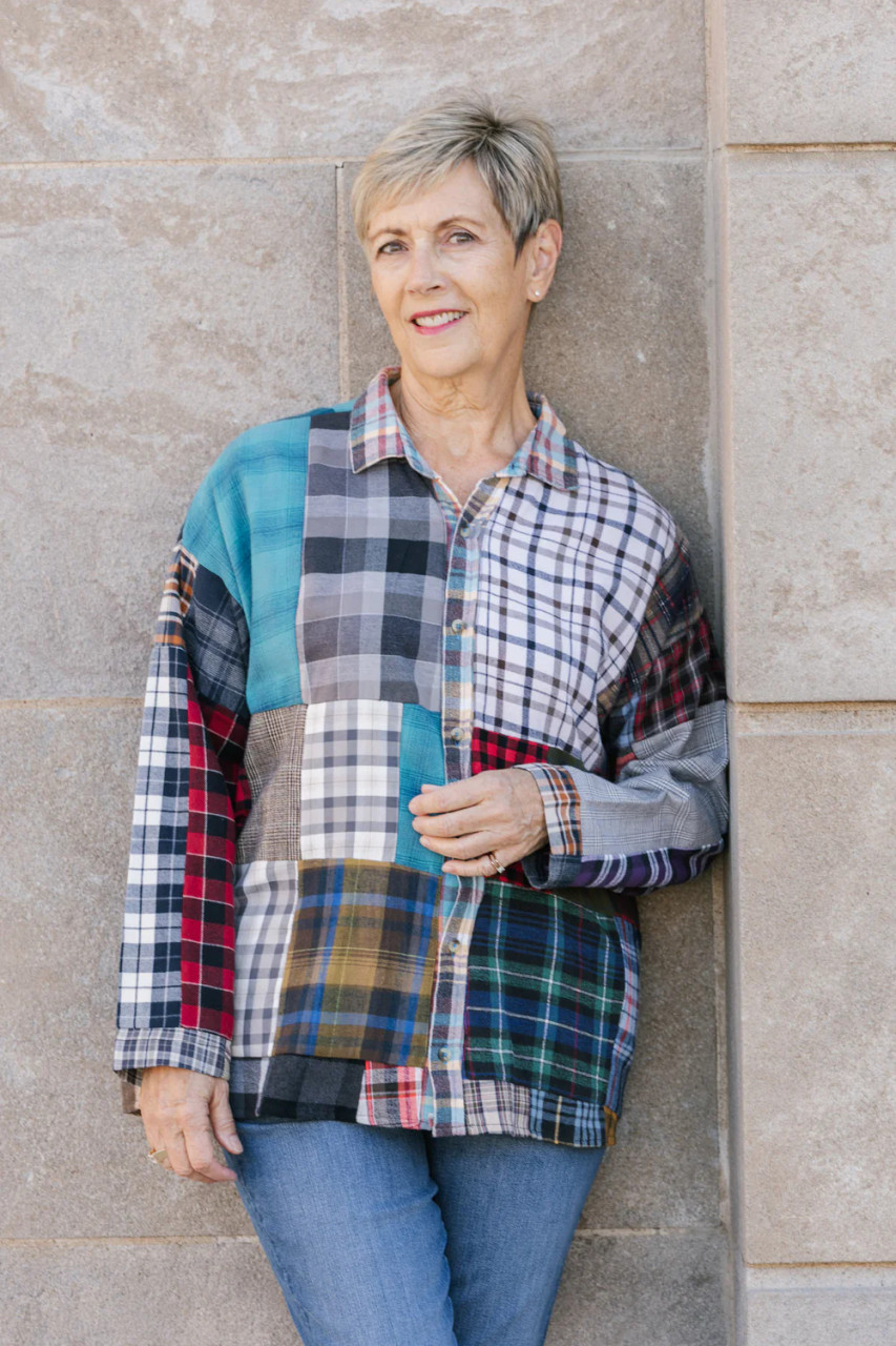 トップス todayfu lEmbroidery Patchwork Shirts Shannon Passero Flannel Patchwork Shirt - New Moon Boutique