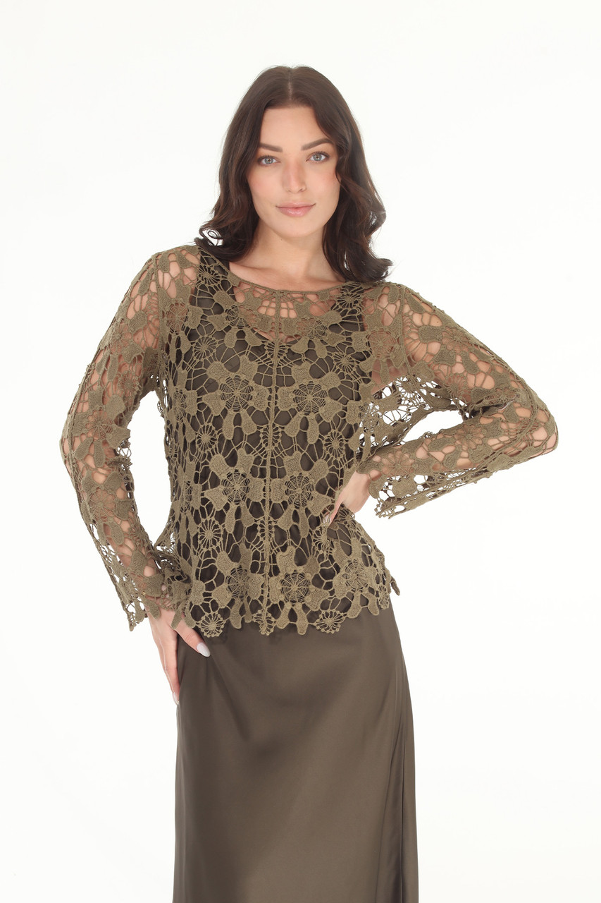 Paparazzi Olive Crochet Cotton Top - New Moon Boutique