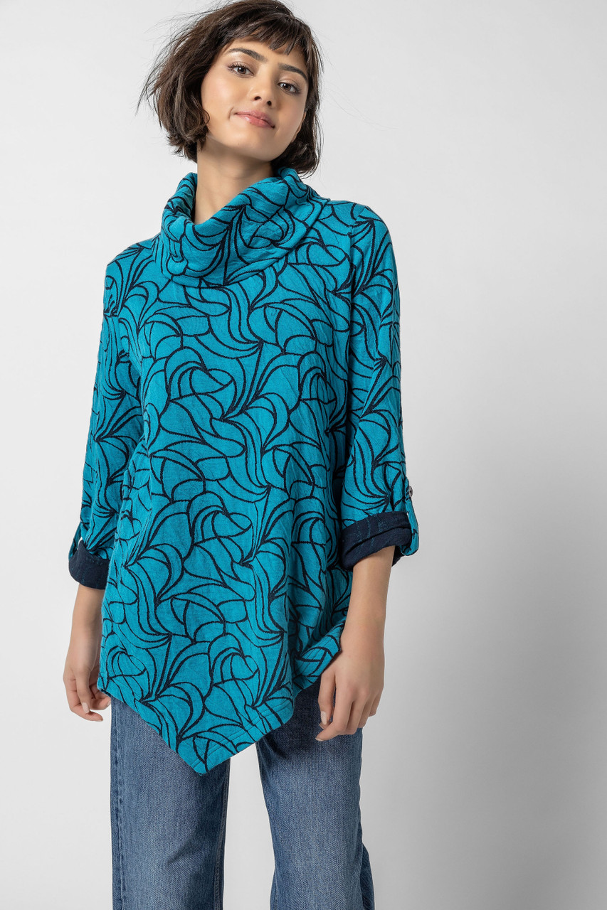 Komil Teal Cotton Petal Weave Cowl Tunic - New Moon Boutique