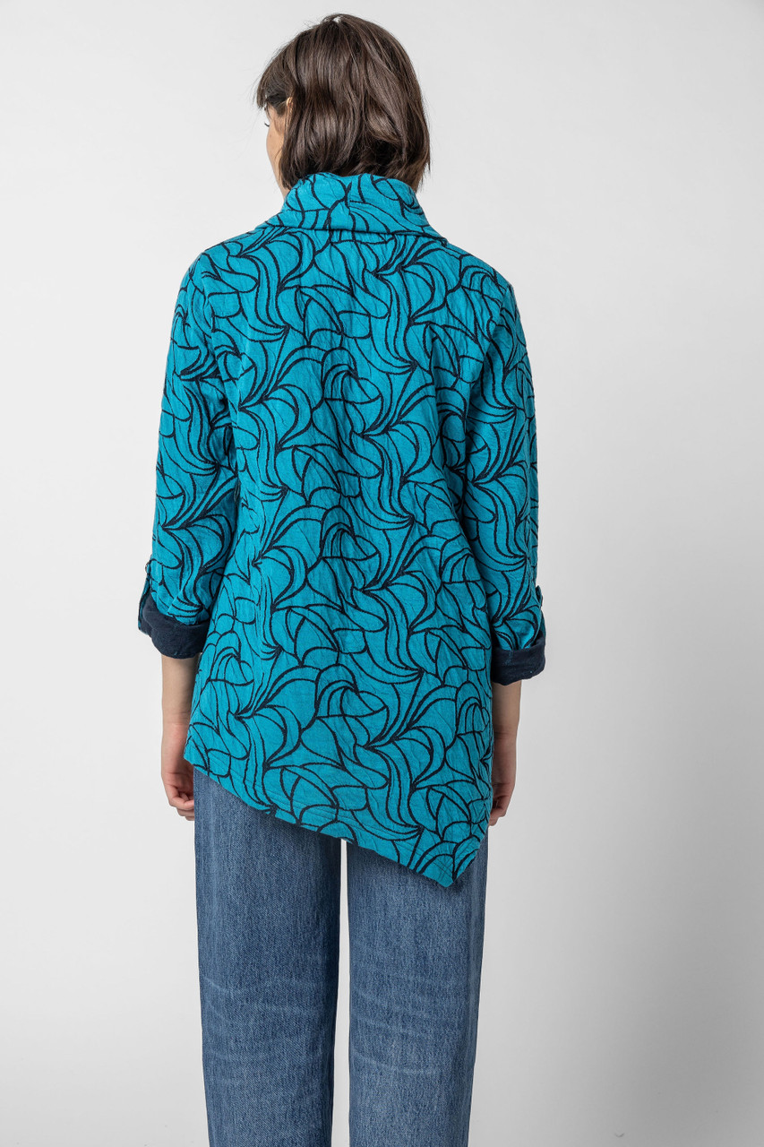 KOMMI コミ　frill tunic Komil Teal Cotton Petal Weave Cowl Tunic - New Moon Boutique