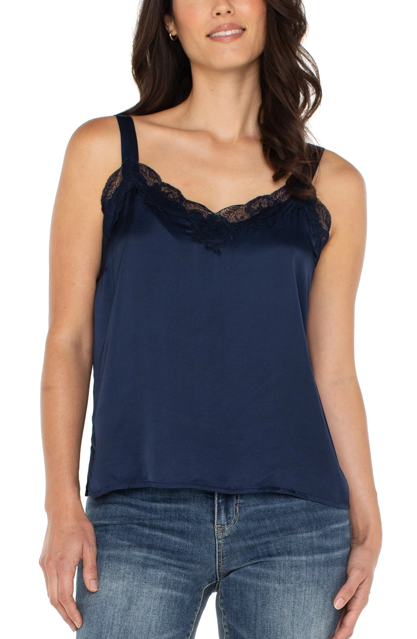 新品　room306contemporary Satin Camisole Liverpool Navy Brushed Satin Camisole - New Moon Boutique
