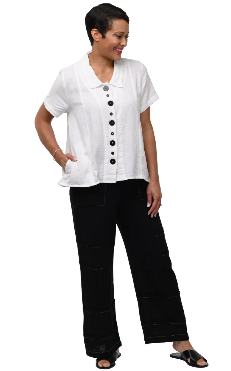 emm the shop Tulip blouse 白 Tulip White Cotton Moira Top - New Moon Boutique