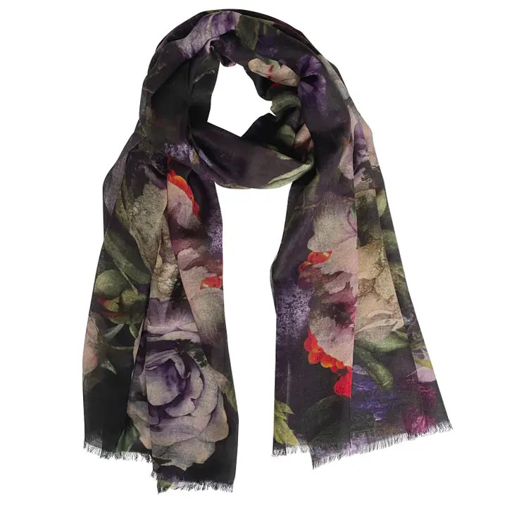 Chinar Dark Florals Wool Florence Scarf - New Moon Boutique