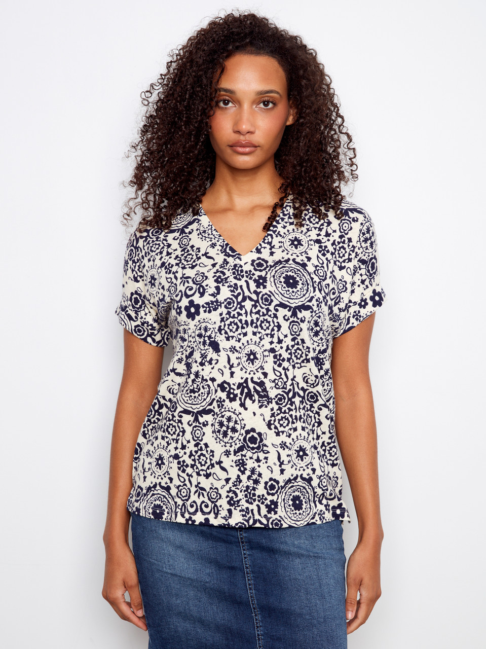 Charlie B Baroque V-Neck Top - New Moon Boutique