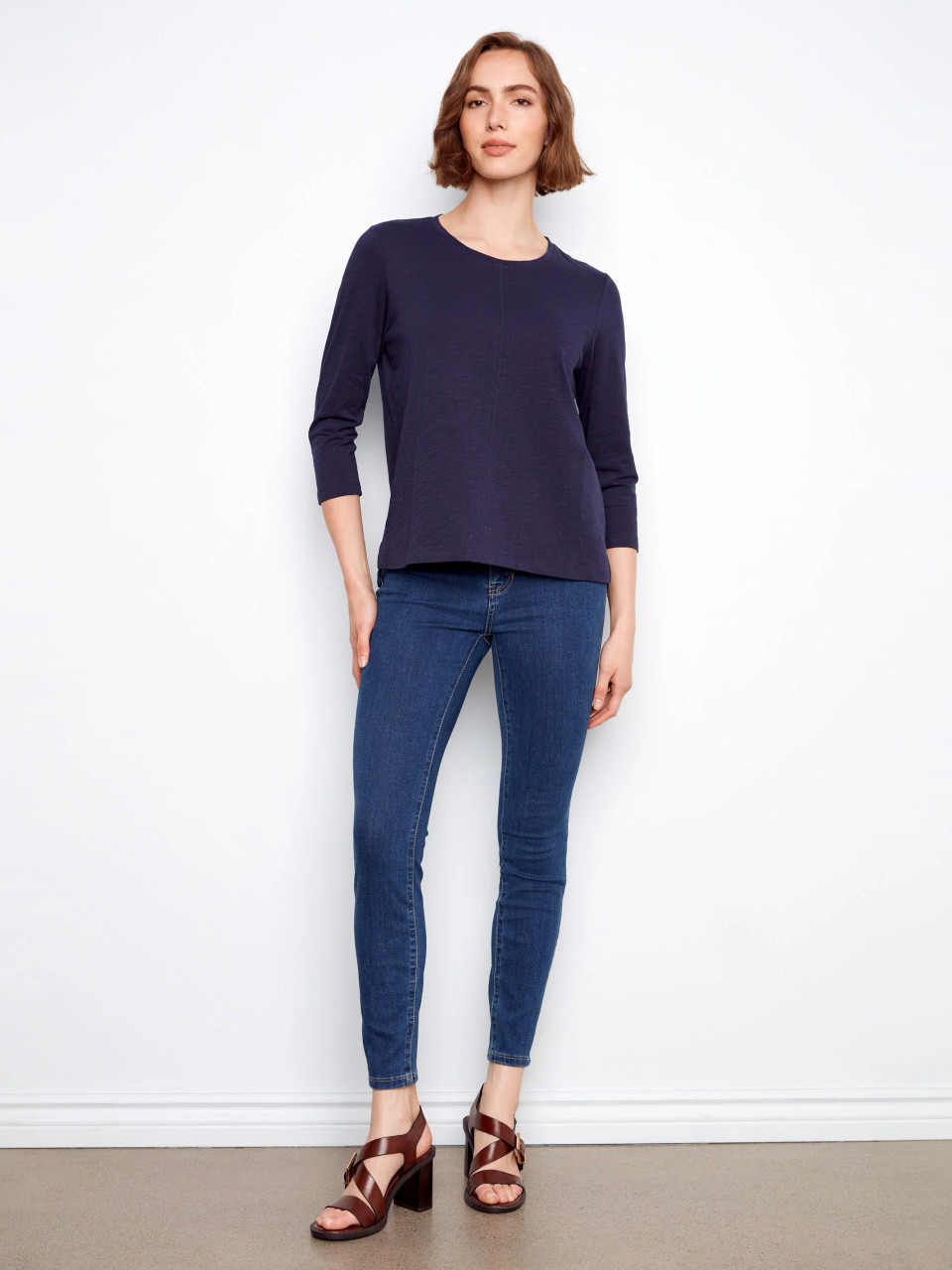 Charlie B Navy Cotton Jersey Top - New Moon Boutique