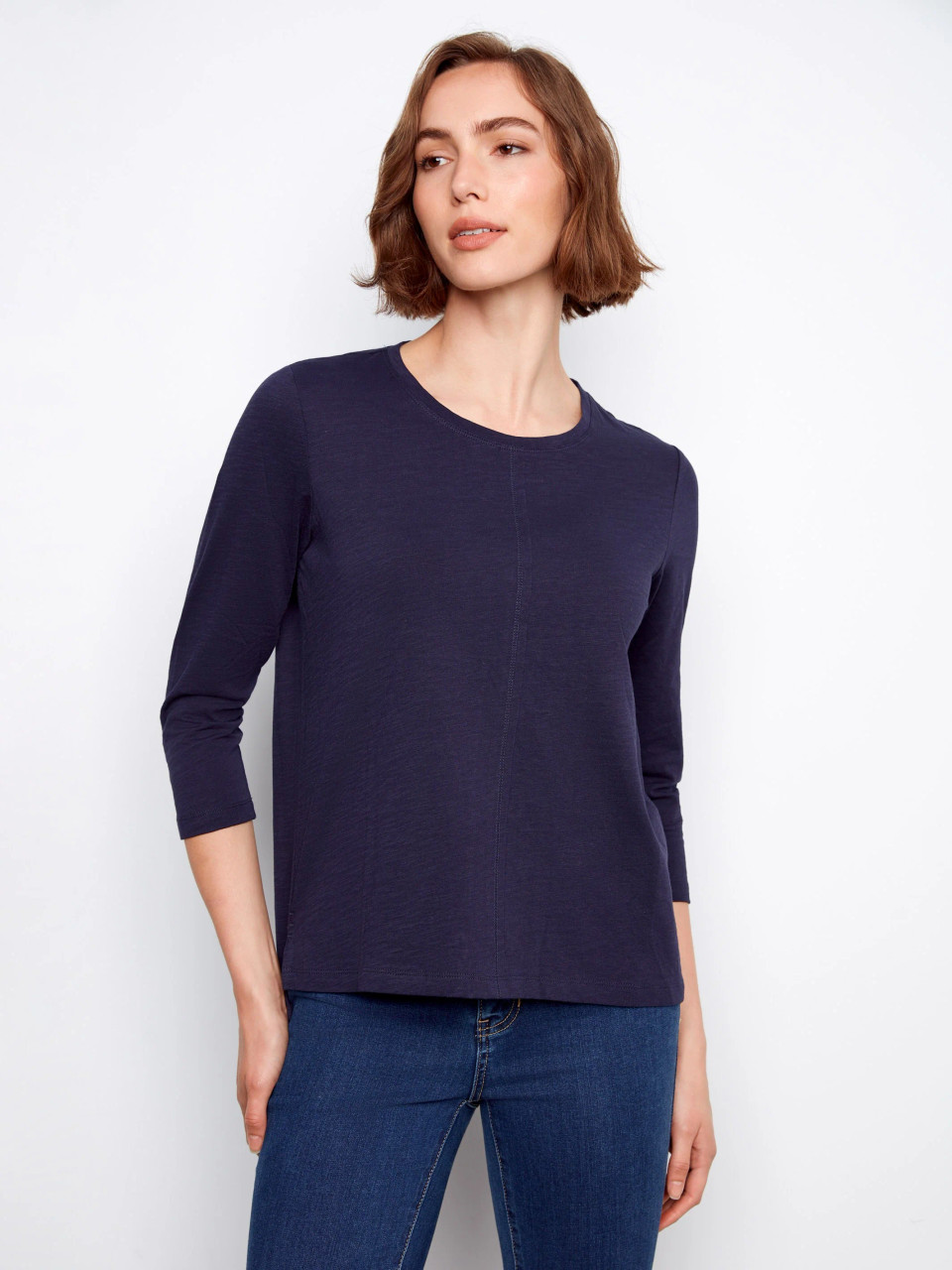 Charlie B Navy Cotton Jersey Top - New Moon Boutique