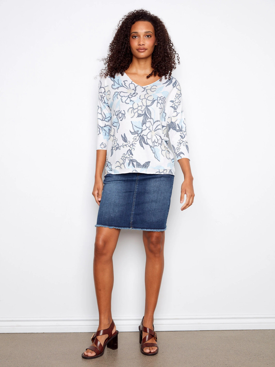 Charlie B Blue Blossom Knit Top - New Moon Boutique